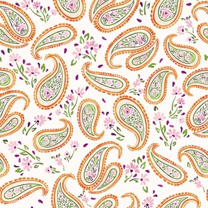 paisley pattern - coral-grass-peoney