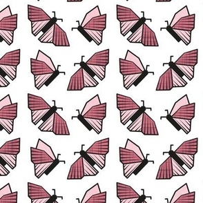 Small scale // Geometric white monarch butterflies // white background fuchsia pastel pink and dry rose insects