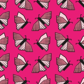 Normal scale // Geometric white monarch butterflies // fuchsia pink background fuchsia pastel pink and dry rose insects