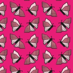 Small scale // Geometric white monarch butterflies // fuchsia pink background fuchsia pastel pink and dry rose insects