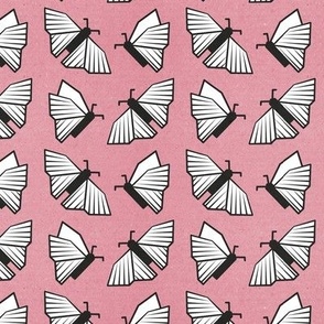 Small scale // Geometric white monarch butterflies // pastel pink textured background fuchsia white insects