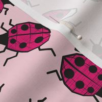 Normal scale // Geometric ladybugs // pastel pink background fuchsia pink and orange ladybird beetles insects