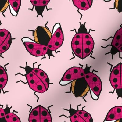 Normal scale // Geometric ladybugs // pastel pink background fuchsia pink and orange ladybird beetles insects