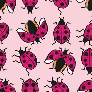 Normal scale // Geometric ladybugs // pastel pink background fuchsia pink and orange ladybird beetles insects