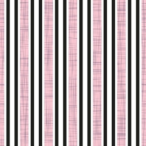 Normal scale // Caterpillar vertical stripes // black white and linen textured pastel pink
