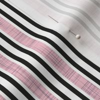 Small scale // Caterpillar vertical stripes // black white and linen textured pastel pink