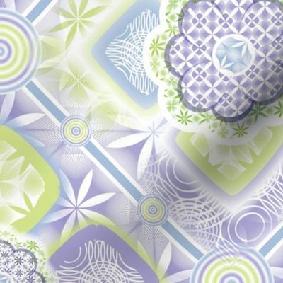 Floral Diamond Delight—Pastel Comforts; Kids, Sheets, Tween, Bedding, Feminine, Flower, Lilac, Lime, Blue, Geometric, Lavender, Symmetrical, Honeydew, Pastel