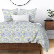 Floral Diamond Delight—Pastel Comforts; Kids, Sheets, Tween, Bedding, Feminine, Flower, Lilac, Lime, Blue, Geometric, Lavender, Symmetrical, Honeydew, Pastel