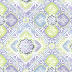 Floral Diamond Delight—Pastel Comforts; Kids, Sheets, Tween, Bedding, Feminine, Flower, Lilac, Lime, Blue, Geometric, Lavender, Symmetrical, Honeydew, Pastel