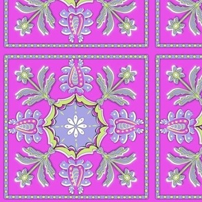 Honeydew, lilac symmetrical tiled flowers , small hand drawn