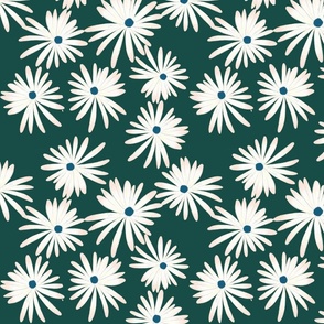 Spring Daisies - Ivory on Teal hand drawn repeat pattern