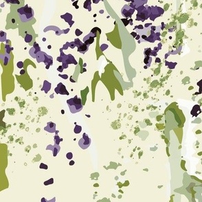 Abstract Botanical Inspired Hand Painted Splatter Green And Purple Large Scale