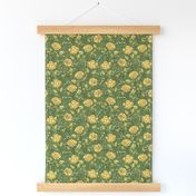 Yellow Roses & Baby's Breath on Green (Small Scale)