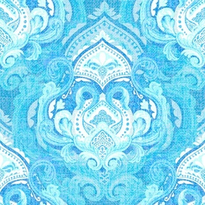 Textured Miranda Faded Blue Damask Large Damask