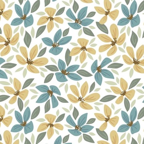 Summer Floral in Seafoam +  Gold on White