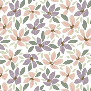 Summer Floral in Mauve   Creamsicle on White
