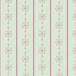 Pink & Pastel Green Abstract Floral Stripe, 4-inch