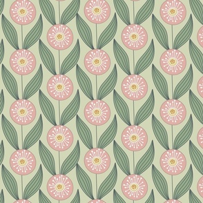 Doodle Fun Floral in Peachy Pink, Sage and Celery