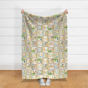 Secret Forest Animals Quilt – Gold & Neutral Patchwork Blanket, GL-CRN1, rotated