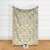 4 1/2” Secret Forest Animals Quilt – Gold & Neutral Patchwork Blanket, GL-CRN1