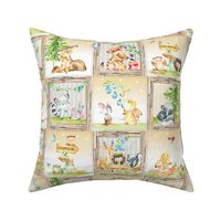 4 1/2” Secret Forest Animals Quilt – Gold & Neutral Patchwork Blanket, GL-CRN1