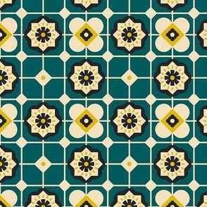 Mid Century Modern Tiles on Green / Tiny Scale