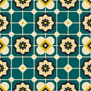 Mid Century Modern Tiles on Green / Small Scale