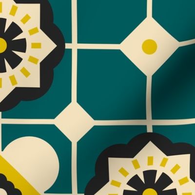 Mid Century Modern Tiles on Green / Large Scale