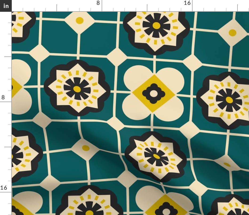 Mid Century Modern Tiles on Green / Large Scale