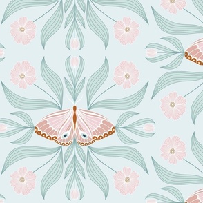 Floral Butterfly on Ice Blue