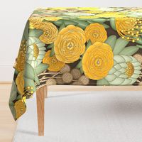 Boho Chic Flowers // Yellow, Green, Sage, Jonquil, Amber, Brown // Brown Outlines // JUMBO Scale - 150dpi