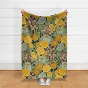 Boho Chic Flowers // Yellow, Green, Sage, Jonquil, Amber, Brown // Brown Outlines // JUMBO Scale - 150dpi