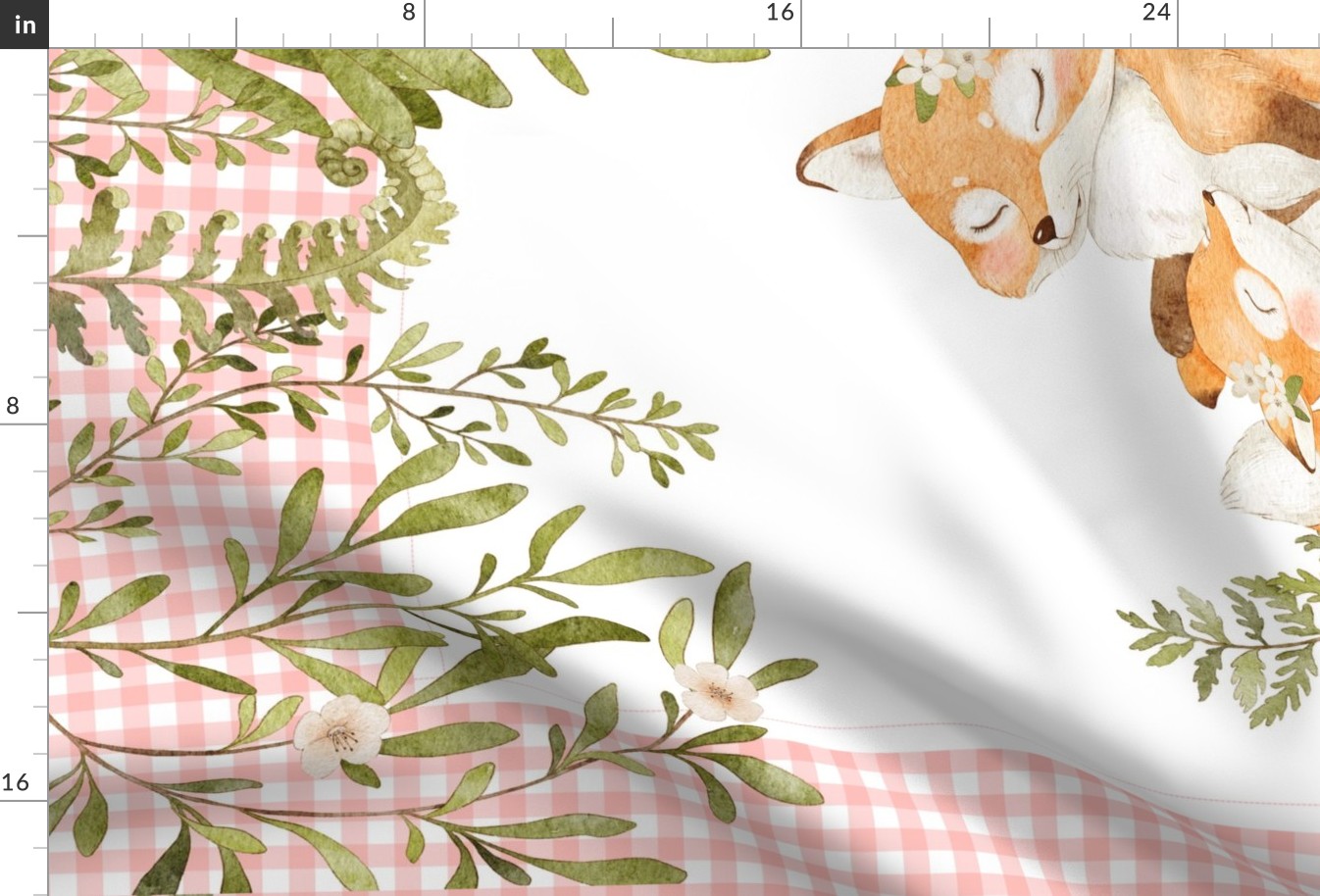 54” x 36” MINKY Mama + Baby Fox Blanket Panel, Pink Girls Floral Animal Bedding, FABRIC REQUIRED IS 54” or WIDER 