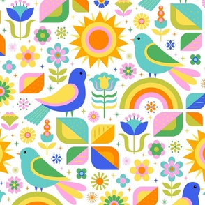 Colorful Scandinavian birds frolic in the garden – MEDIUM Scale