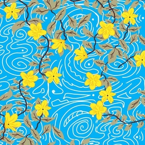 Yellow Jasmine on Aqua Blue - large