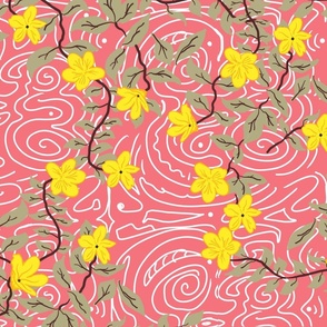 Yellow Jasmine on Coral Pink - large