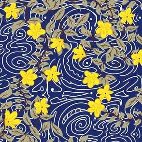 Yellow Jasmine on Blue - large