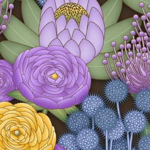 Boho Chic Flowers // Purple, Lavender, Blue, Yellow, Jonquil, Amber, Green, Sage, Brown // JUMBO Scale - 150dpi
