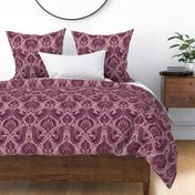 fancy damask with animals, dark cerise