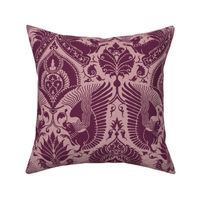 fancy damask with animals, dark cerise