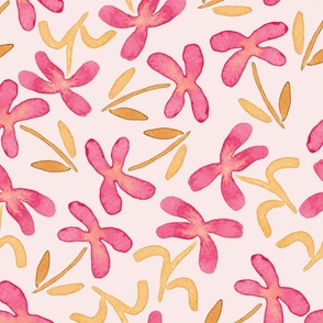 Hand painted floral on soft pink background - extra large scale