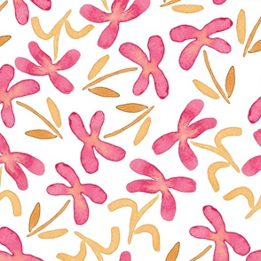 Hand painted floral on soft white background - extra large scale