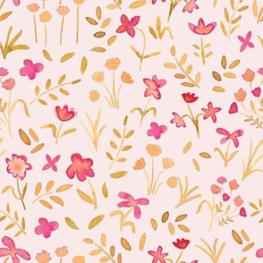 Hand painted floral on soft pink background - small scale