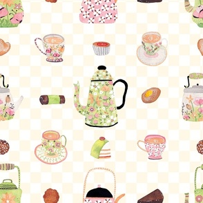 FIKA TIME - Retro hand painted coffee pots and cups with Swedish pastries
