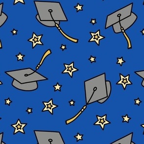 Grad Caps & Stars on Blue (Large Scale)