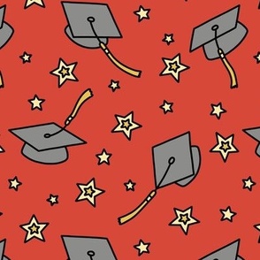 Grad Caps & Stars on Red (Large Scale)