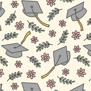 Pretty Graduation Doodle on Cream (Large Scale)