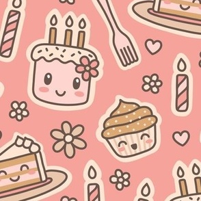 Kawaii Birthday on Pink (Large Scale)