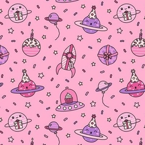 Birthday Party in Space on Pink (Small Scale)