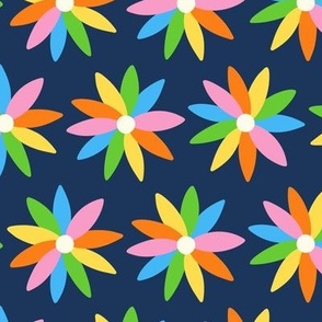 Fiesta Flowers on Dark Blue (Large Scale)